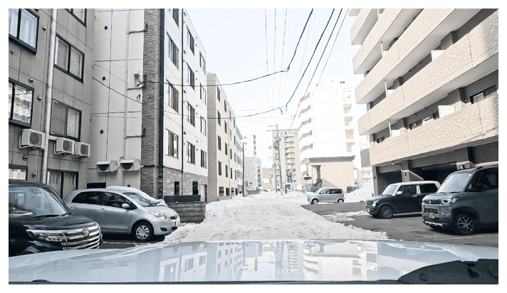 雪の降る札幌市内でインプレッション